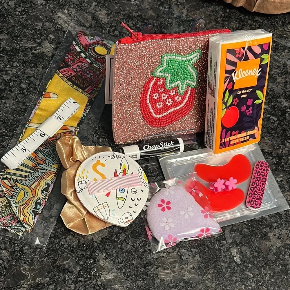 Strawberry Beaded Pouch with Beauty Blenders & Accessories NWT Gifts & More